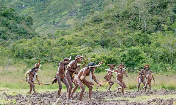 丹妮村 瓦梅纳 伊里安查亚再也 新几内亚 印度尼西亚 6月4日 武装集团的攻击巴布亚 攻击丹妮族的团体勇士2016年6月4日 新几内亚岛 — 图库照片