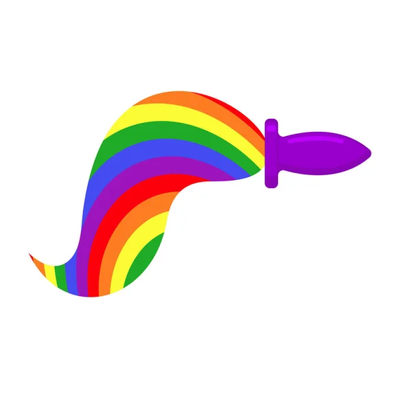 Anal plug and rainbow LGBT tail. Fetish accessory. Sexy toy for — Stock Vector
